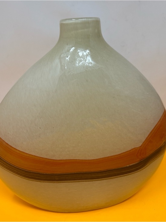 Other - Vintage Pier 1 vase decor Hand-Blown Glass Vase in Cream with Amber Band used
